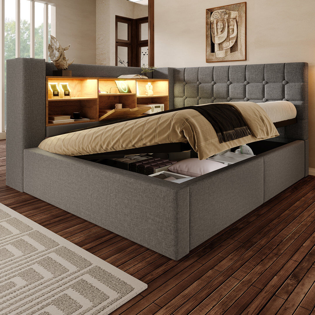 Brayden Studio Upholstered Ottoman Storage Bed Gray 3FT