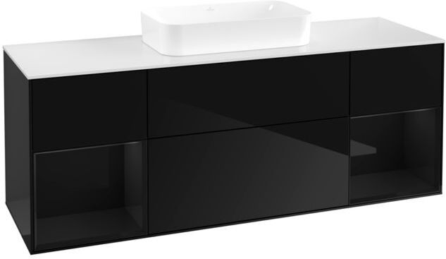 Villeroy und Boch Finion Waschtischunterschrank F741PHPH 160x60,3x50,1cm, Regale Glossy black lacquer, Glossy Black Lacquer