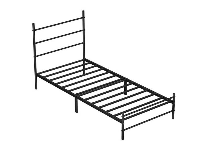 FLASIDU Cadre de Lit 90 x 190cm avec Sommier Métal Cadre en Métal avec tête de lit Montage Facile style industriel Noir