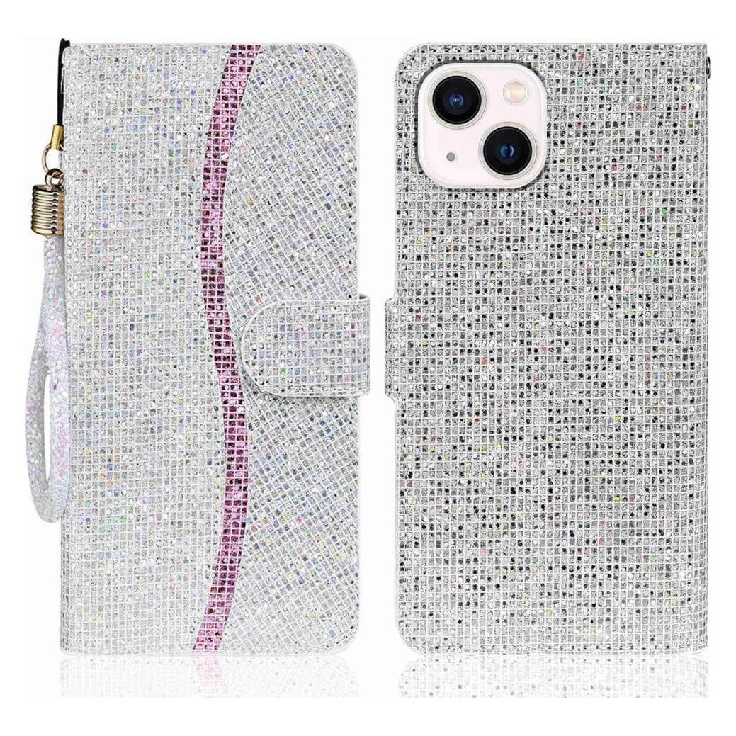 Cover-Discount iPhone 14 Plus - Glitter Leder Etui silber (Apple iPhone 14 Plus) (660106172D)