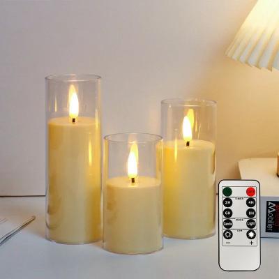 Uplifted Finds LED Flameless Acrylic Glass Candles With Remote Timer Flickering Battery Lights For Wedding Party Christmas Decor beige 3 Pcs With Remote