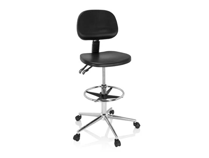 hjh OFFICE 830103 Arbeitsstuhl hoch TOP Work 24 I PU-Hartschaum Schwarz Arbeitshocker mit Lehne, Rollen & Gleiter