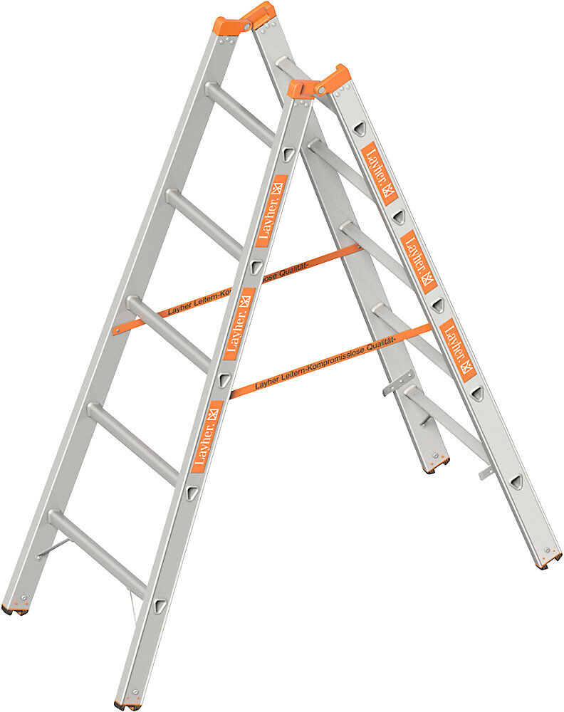 Sprossen-Stehleiter, beidseitig begehbar, 2 x 5 Sprossen Layher