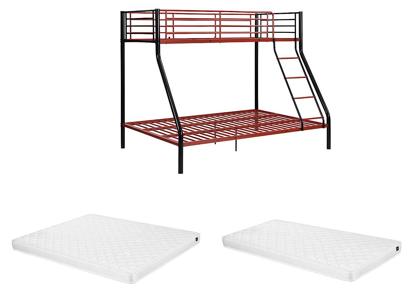 Etagenbett - 90 & 140 x 190 cm - Stahl - Schwarz & Rot + Matratze - ELEVATIO IV