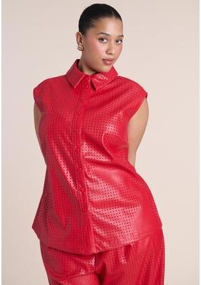 Plus Size Women's Perforated Faux Leather Tie-Waist Top by ELOQUII in Barbados Cherry (Size 22)
