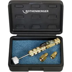 Rothenberger Schraderventil-Werkzeug 1/4" + 5/16", Ventilwechsel im Betrieb, für R410A und R32, Klimaanlage Zubehör, Silber