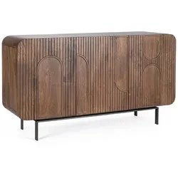 Sideboard Orissa aus Mangoholz, modern, Braun, 145 cm, Metallgestell, Türen mit Magnetverschluss