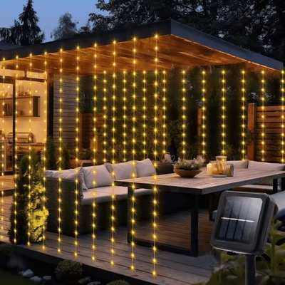 Inspire Curations 300 LED Solar Curtain Lights Waterproof Solar Curtain Lights With 8 Lighting Modes For Garden, Window & Wedding Decor warm White 3x2m 200led