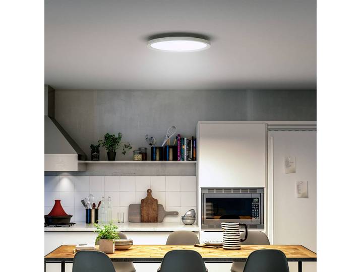 Philips Hue LED-Deckenlampe White Ambiance Aurelle, Ø 40 cm dimmbar, weiß / opal, für Wohn- / Esszimmer, Metall, Modern, LED Deckenleuchte