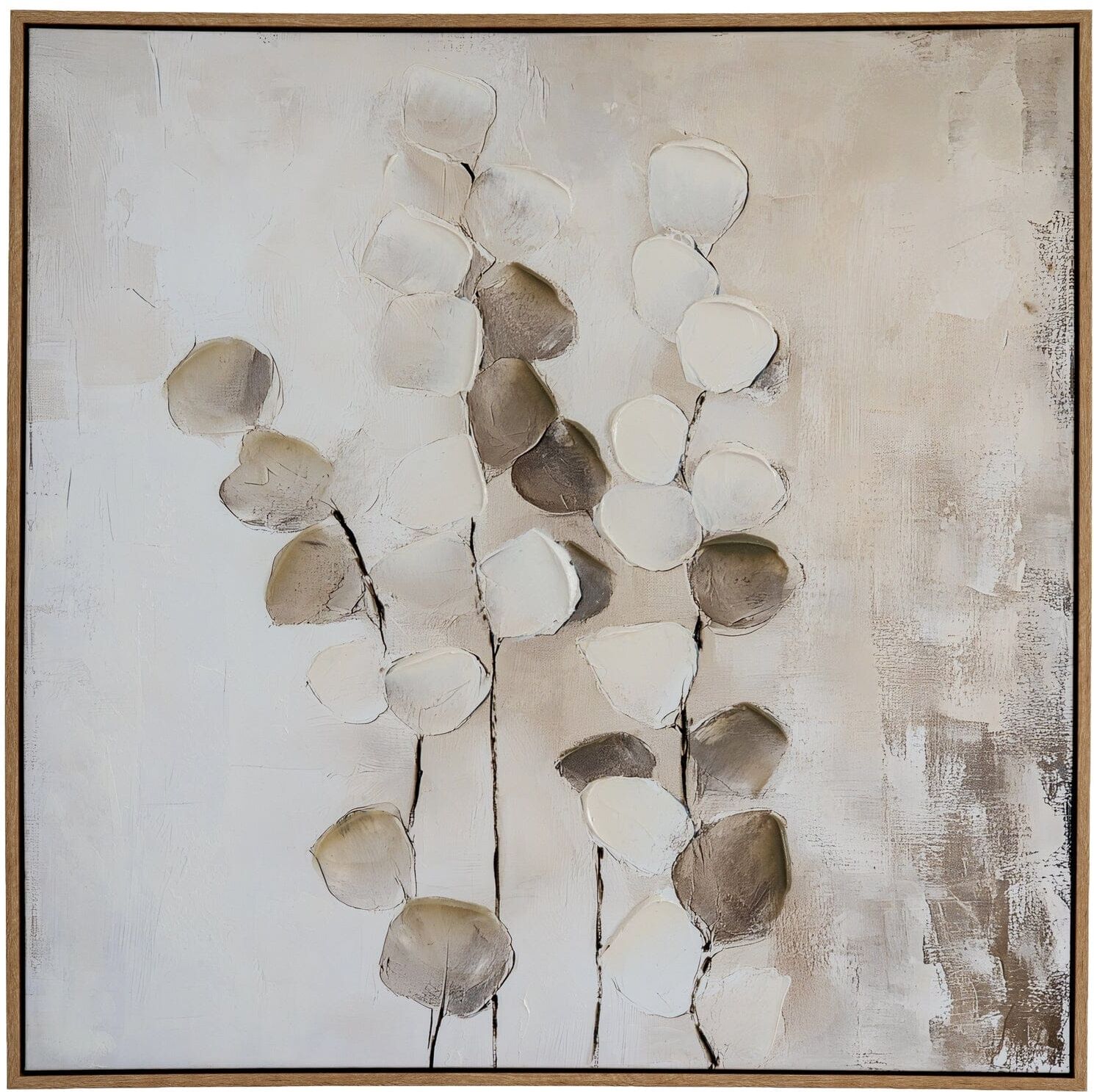 Ila Neutral Leaf Print Framed Canvas Wall Art