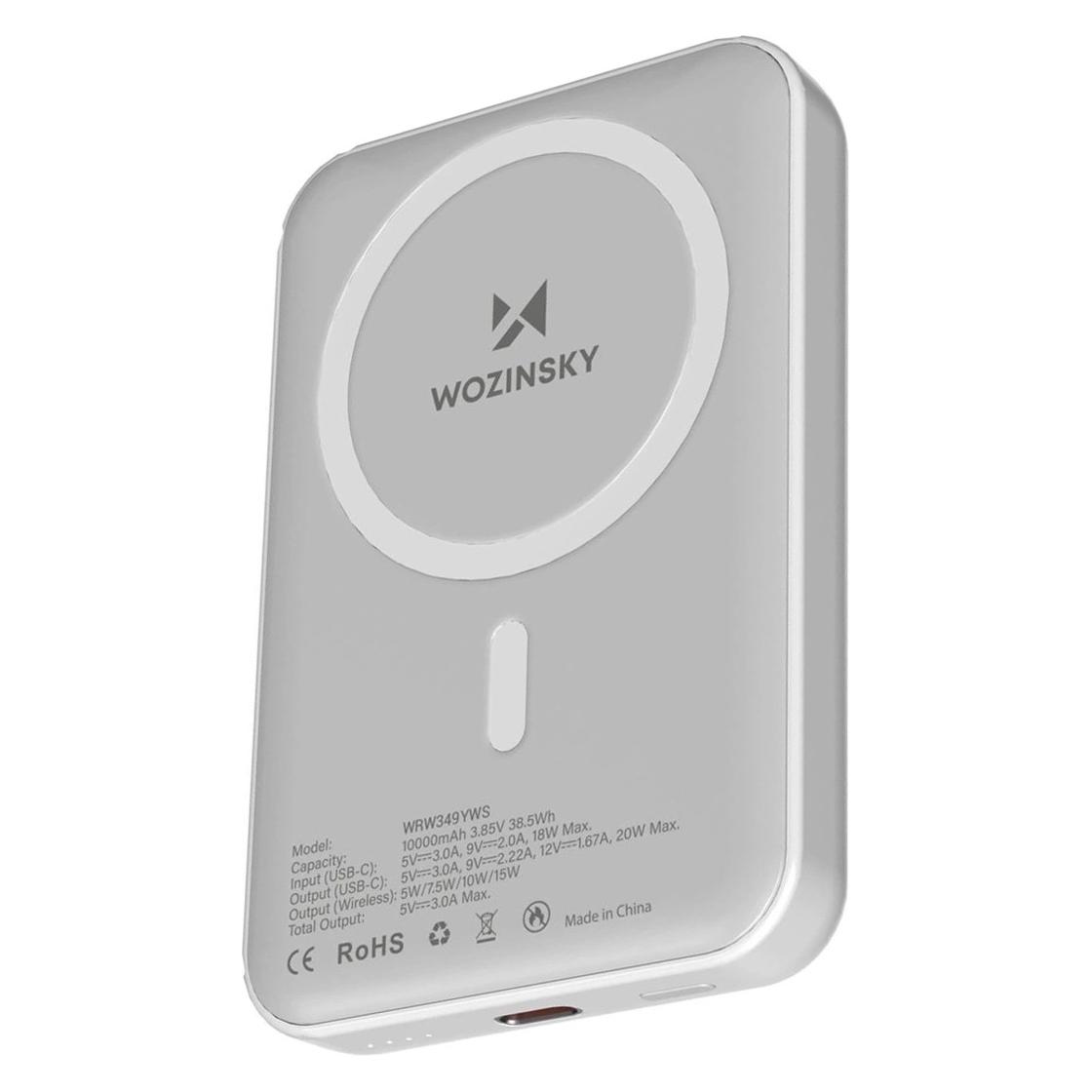 Wozinsky WRW349YWS Magnetische Powerbank, 10.000 mAh, Weiss (10000 mAh, 20 W, 37 Wh) (1409315874)