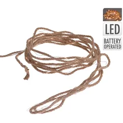 EDM FESTE BATTERIEBETRIEBENE GIRLANDE 50 MIKROLEDS JUTE-SEIL WARMWEISSES LICHT 5,03 M