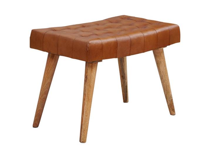 Mid.you Hocker, Braun, Holz, Echtleder, Ziegenleder, Mangoholz, massiv, rechteckig, 67 cm, Wohnzimmer, Hocker, Sitzhocker