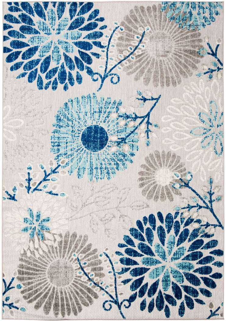 Blue Elephant Kellems Indoor/Outdoor Grey/Royal Blue Rug Royal Blue;Gray Rectangle 91 x 152cm