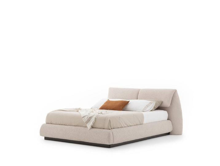 Xlmoebel Polsterbett Beiges Holzbett im zeitlosen Design von XLMOEBEL, Made in Europa