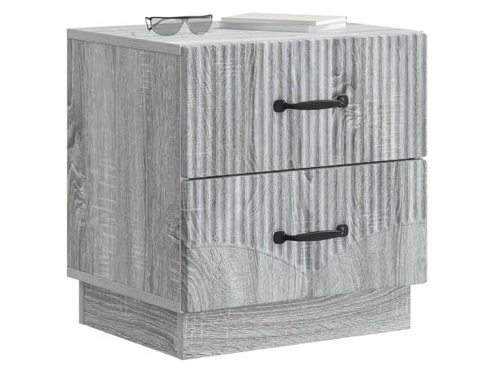 KTHLBRH Nachttisch, 2-teilig, Sonoma-Grau, 43 x 34,5 x 44,5 cm Engineered Holz 4 Schubladen Griffe Bar Vintage Schlafzimmer