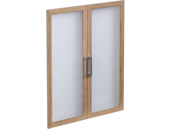 Schranktür FMD Calvi , braun (alteichefarben), B:84cm H:106cm T:1,5cm, Holzwerkstoff, Schranktüren, Schranktür, 2 Schranktüren mit Glaseinsatz und Holzrahmen