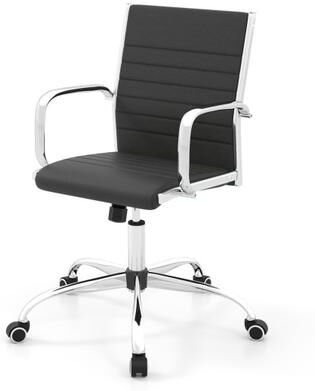 Costway High Back Ribbed Office Chair with Armrests-Black