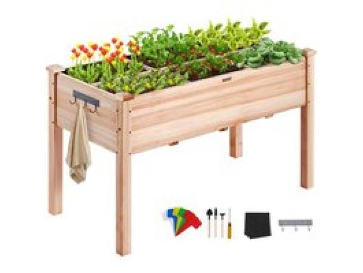 VEVOR Jardinière 120x58x76 cm Lit de Jardin Surélevé en Bois de Sapin Bac de Plantation avec Pieds pour Cultiver Fleurs Végétaux Herbes Plantes Grasses dans Jardin Terrasse Patio Balcon Couleur Bois