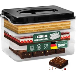 Novaliv Kuchen-Transportbox mit drei Etagen und Deckel und Einlage (Rechteckig 40 x 30 cm) Aufbewahrungsbox mit Sicherheitsverschluss Party-Box Container Tortentransportbox Tortenbehälter