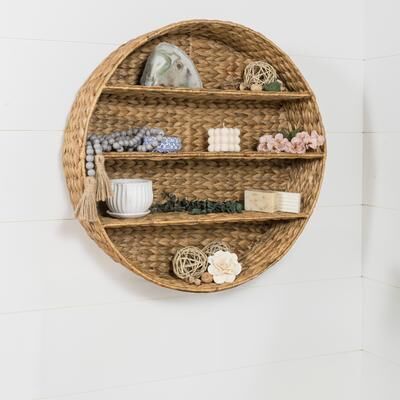 "happimess 24.5"" 3-Shelf Circular Handwoven Hyacinth Wall Rack"