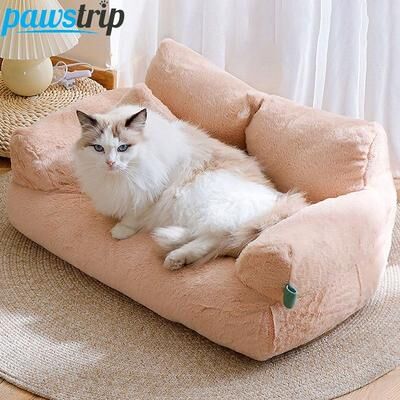 Pet Hub Luxury Cat Bed Sofa, Winter Warm Plush, Nest For Small And Medium Dogs And Cats Comfortable Pet Supplies beige small