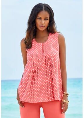 Plus Size Women's Pleated Tank by Roaman's in Sunset Coral Diamond Geo (Size 16 W) Top