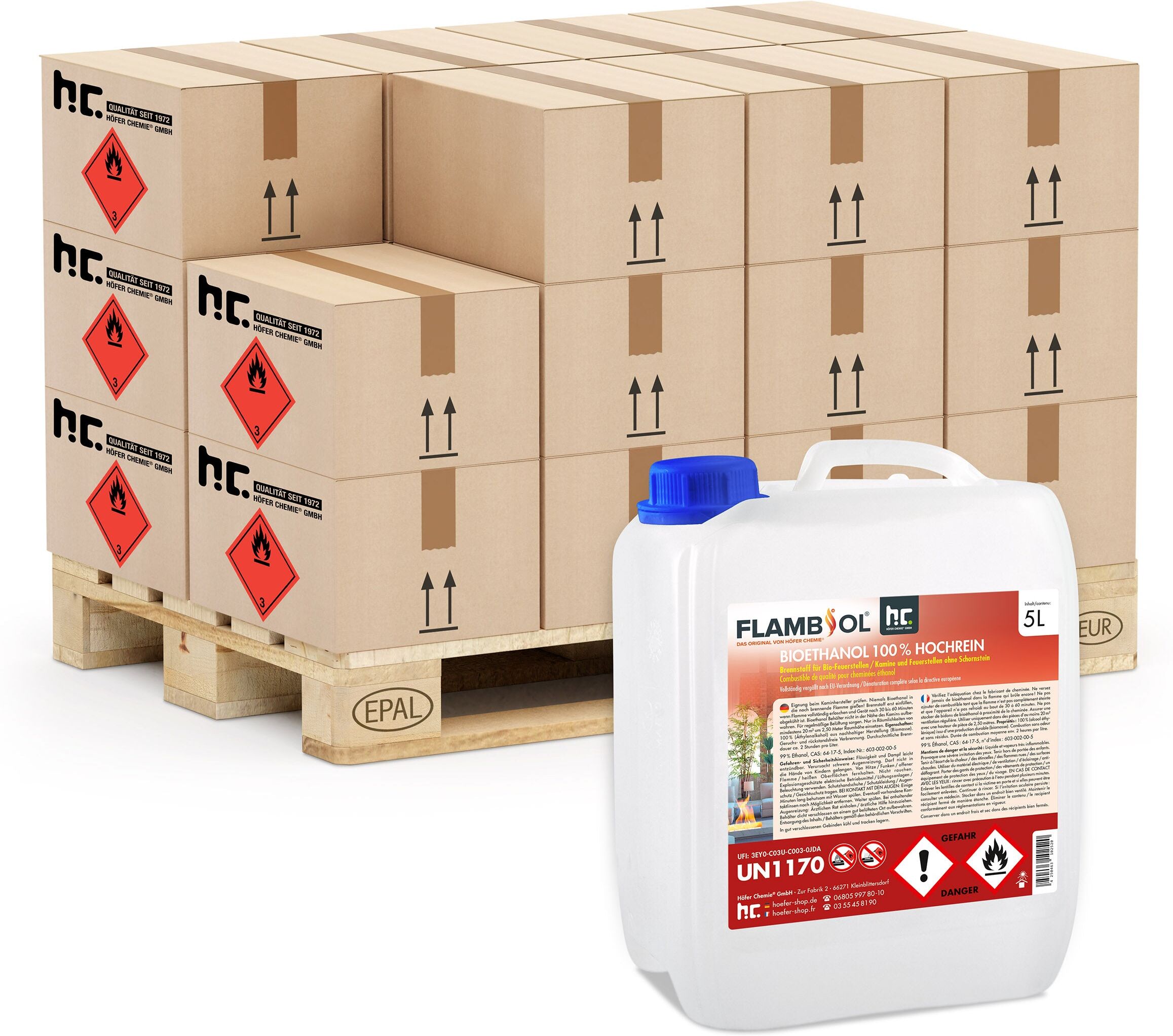 Höfer Chemie GmbH 48x 5 L Bioéthanol à 100% dénaturé  en bidon de 5 L
