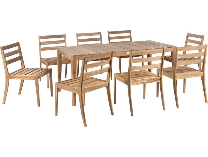 BELIANI Gartenmöbel Set Hellbraun es Akazienholz Rustikaler Stil Rechteckiger Gartentisch mit 8 Stühlen Outdoor Terrasse Garten Holzmöbel
