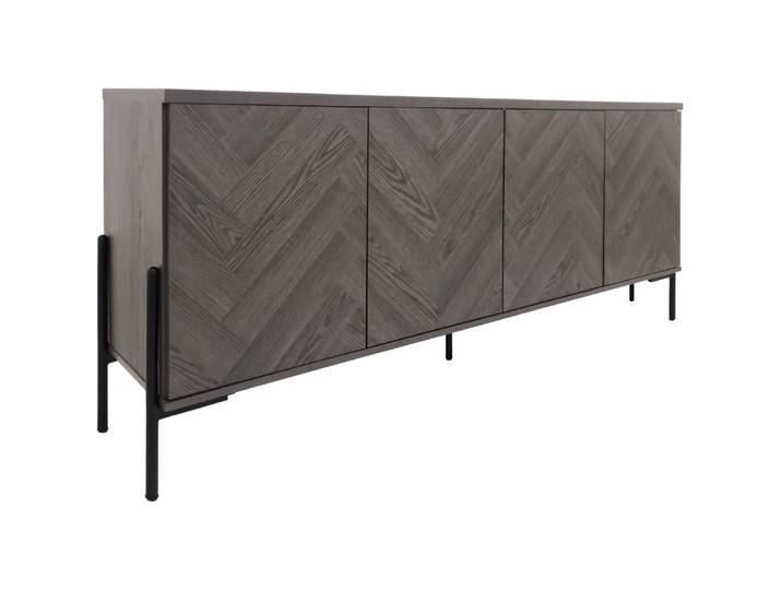 Buffet avec 4 portes effet chevrons chêne blanc