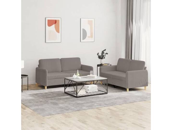 HEFZGDB 2-TLG. Sofagarnitur mit Kissen Taupe Stoff – Robuste Wohnlandschaft mit strapazierfähigem Bezug, atmungsaktiv und langlebig für optimalen Komfort, stabile Konstruktion