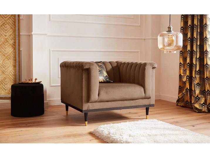 Sessel HOME AFFAIRE Chamby , braun (hellbraun), B:100cm H:71cm T:85cm, Luxus-Microfaser Lederoptik (100% Polyester), Scheuertouren: 40.000, Pilling: 4;Samtoptik (100% Polyester), Scheuertouren >100.000, Pilling: 5, Sessel, Sessel, mit Holzrahmen unten und Steppung im Lehnenbereich