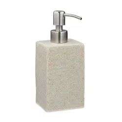 Relaxdays Seifenspender, 200 ml, nachfüllbar, Bad, WC, Küche, Flüssigseifenspender, Polyresin, Edelstahlpumpe, beige