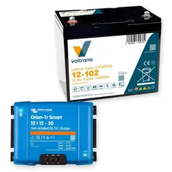 Voltrana Ladebooster-Set 12,8V 102Ah Lithium LiFePO4 Batterie mit Victron Orion-Tr Smart 12/12-30A