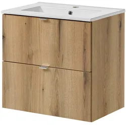 Helloshop26 - Badezimmer-Waschtisch mit Designer-Stauraum und Waschbecken 60 x 57 x 39 cm Eichenoptik