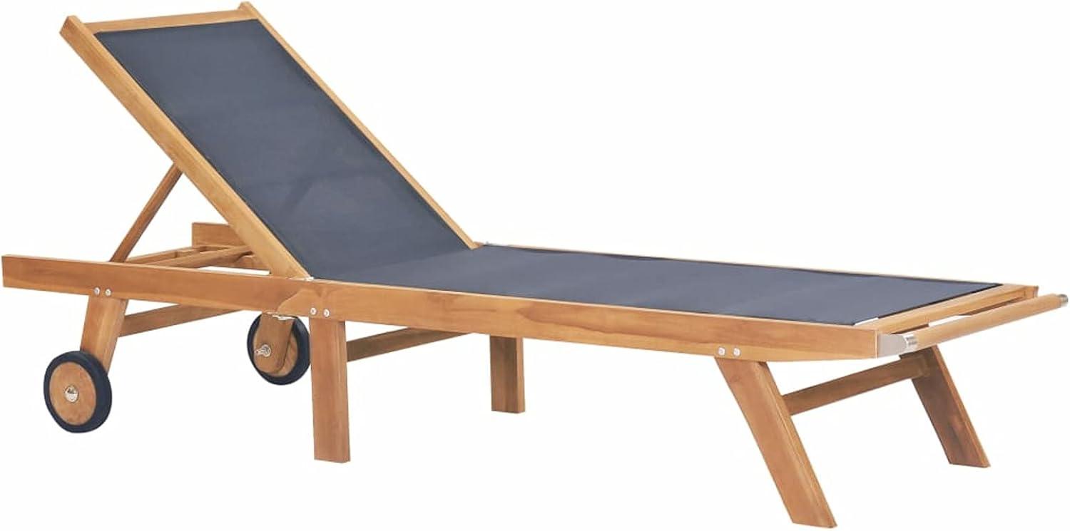Klappbare GuyAna-Sonnenliege mit Rollen aus massivem Teakholz und Textilene für Outdoor, Poolbereich und Sauna