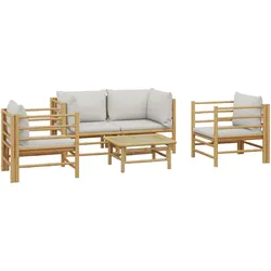 Helloshop26 - Gartenmöbelset Outdoor-Möbel 5-teilig mit hellgrauen Bambuskissen 02_0016385