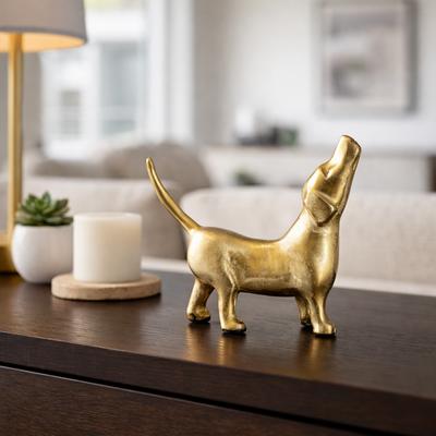 Sagebrook Home "Decorative Howling Dog Figurine Statue - 8"", Gold & Metallic - 7.5"""