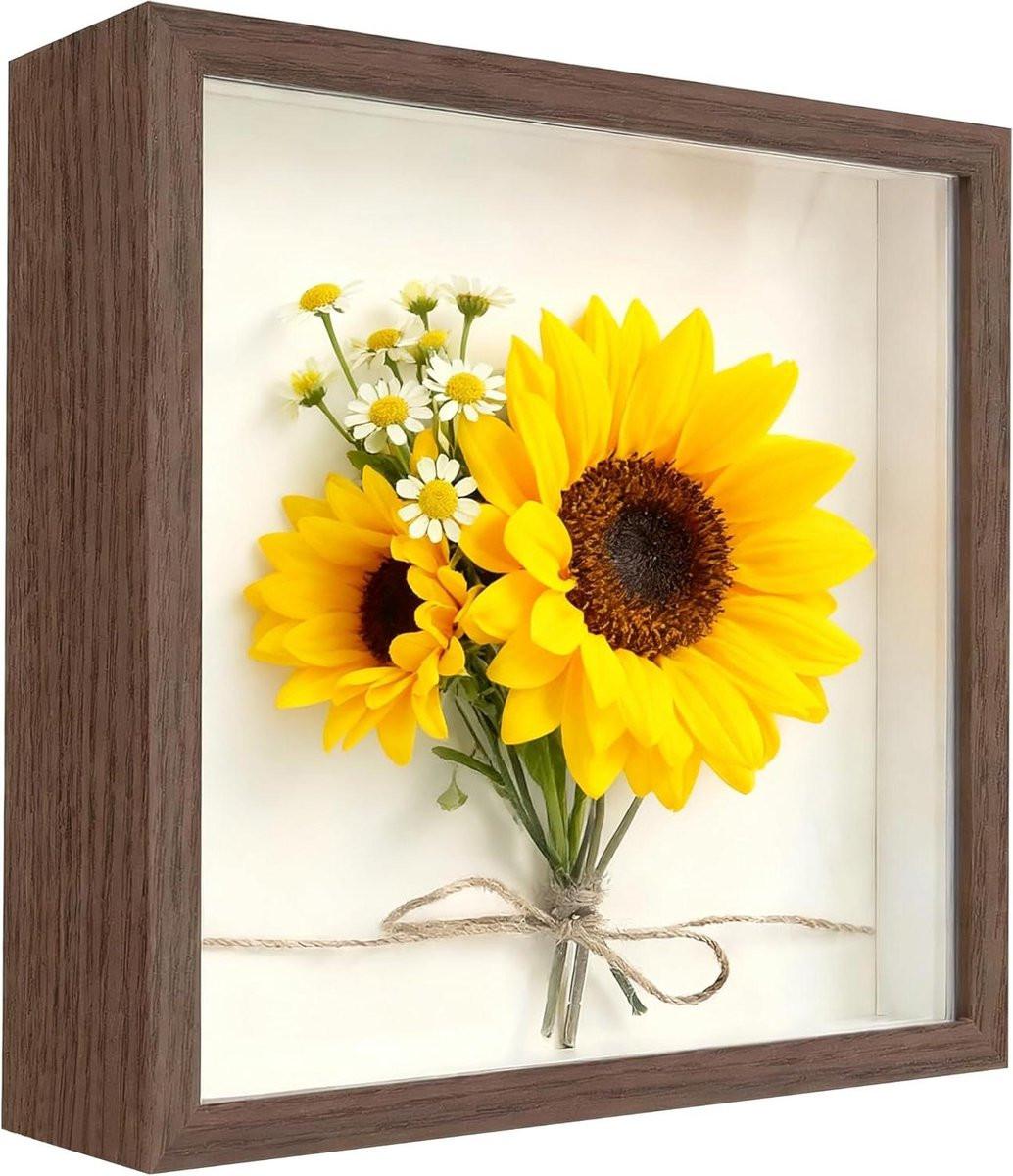 3D Fotolijst Schaduwbox van Hout Composiet in Walnoot, 22 x 22 cm