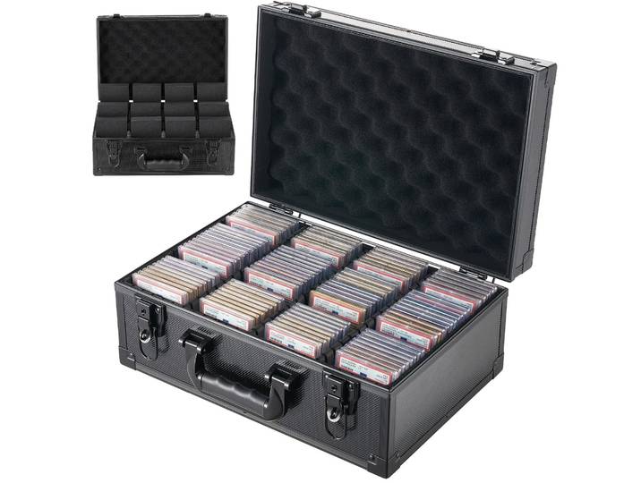 Boîte de rangement pour cartes à collectionner VEVOR\, capacité pour 120 cartes protégées (type \ slab\ )\, boîte noire pour 95 cartes SGC\, 85 cartes BGS\, 435 cartes \ toploader\ ou plus de 999 cartes non protégées\, avec 4 rangées\, poignée de transport\, 12 compartiments séparés et clés
