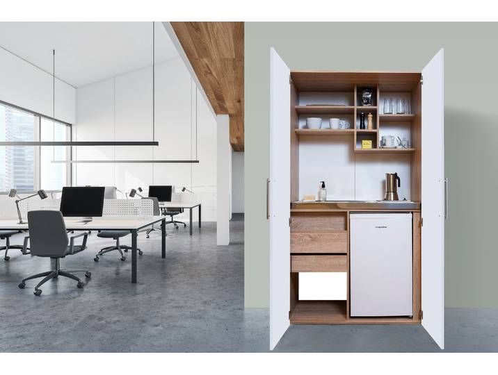 Küche Büroküche Miniküche Singleküche Eiche Weiß Peter 104 cm Respekta
