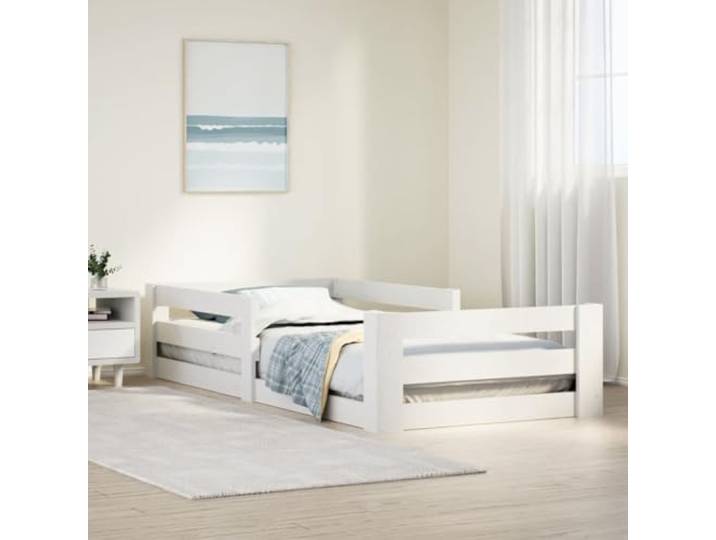 RJPLMFV Bettgestell, massives Kiefernholz, Weiß, 80 x 200 cm Ohne Matratze, Lattenrost inklusive, langlebig und robust, rustikaler Stil