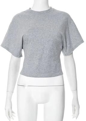 Uplifted Finds Premium Pure Cotton Crew Neck Pullover Womens Loose Fit Waist Defining Cropped Top With Exposed Navel grey m