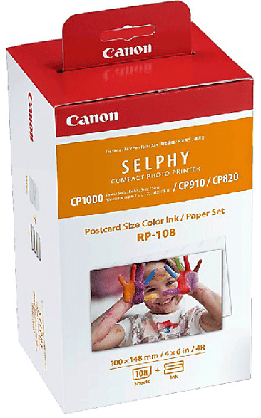 Papel fotográfico - Pack de tinta color y papel Canon RP-108, Para Selphy CP, 100x148mm (108 hojas), Blanco