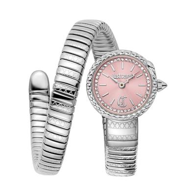 Quarzuhr JUST CAVALLI TIME "Signature Snake", rosa (silberfarben), Armbanduhren, Damen, Quarzuhr, Armbanduhr, Damenuhr, Edelstahlarmband, analog, Kristallsteine