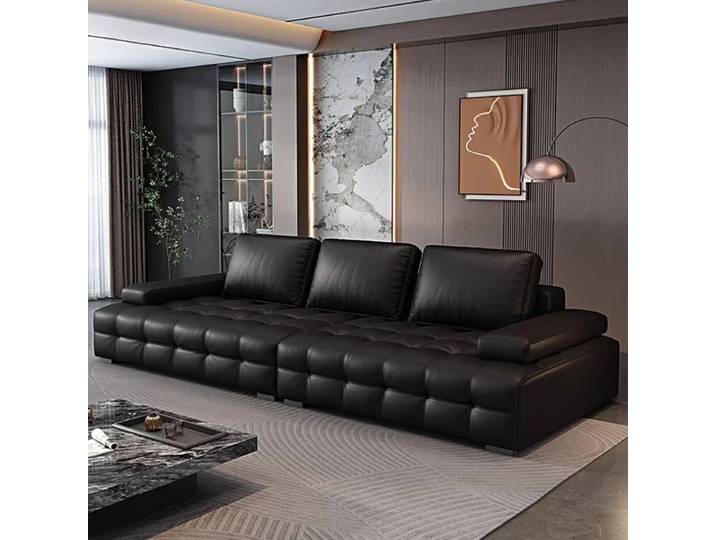 Canapé d'angle droit en cuir Lawrence, style italien, luxe léger, confortable, tatami, moderne et minimaliste, pour salon