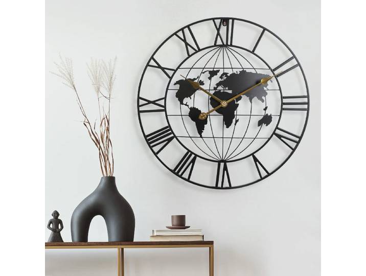 Horloge murale circulaire en fer, carte créative, mode, montre suspendue silencieuse, décor de salle à manger, design moderne