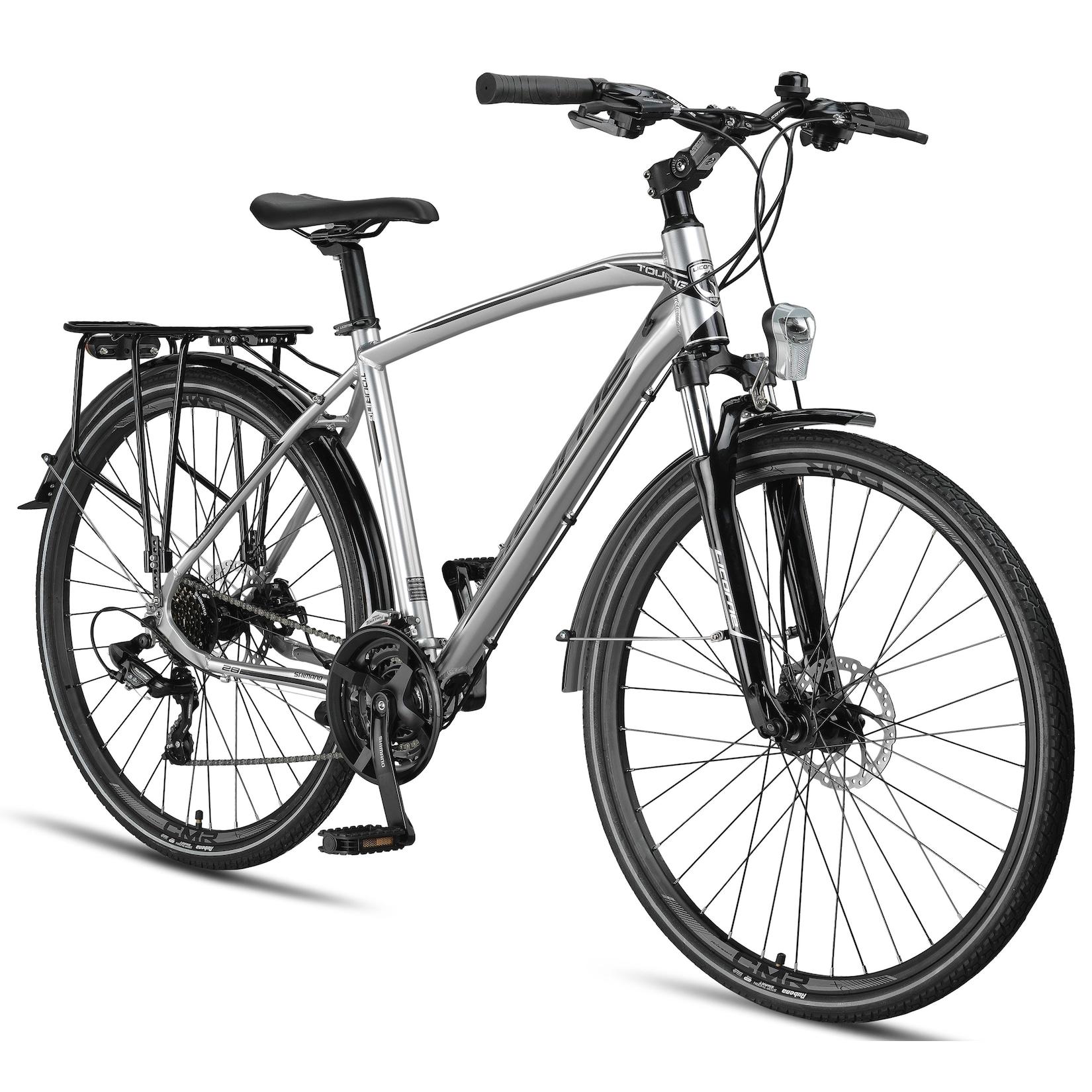 Licorne Bike Premium Touring Trekking Bike in 28 Zoll - Fahrrad für Jungen, Mädchen, Damen und Herren - 21 Gang-Schaltung - Mountainbike - Crossbike Stil:Herren;Farbe:Silber