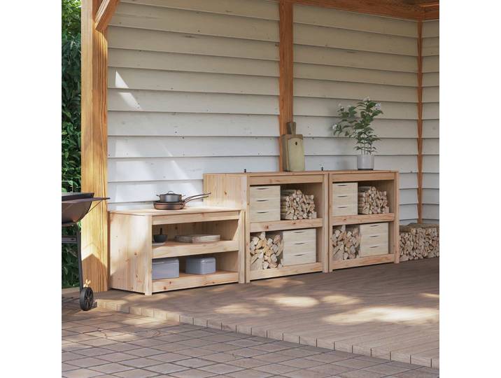 vidaXL Außenküchenschrank mit Regal MEPPEL 3 pcs Natural Douglas