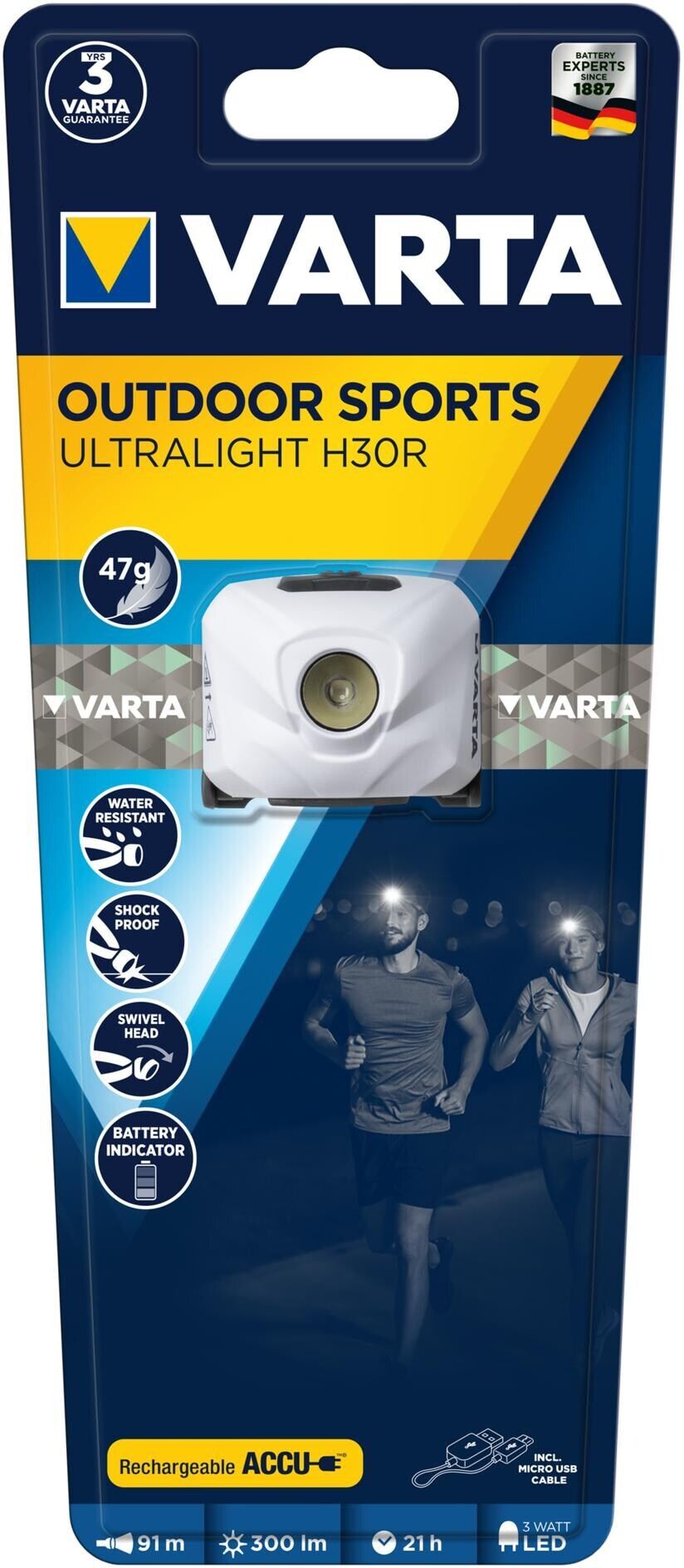 LED Stirnlampe VARTA "Ultralight H30R", weiss (weiß), Mobilleuchten, LED Stirnlampe weiß Einheitsgröße